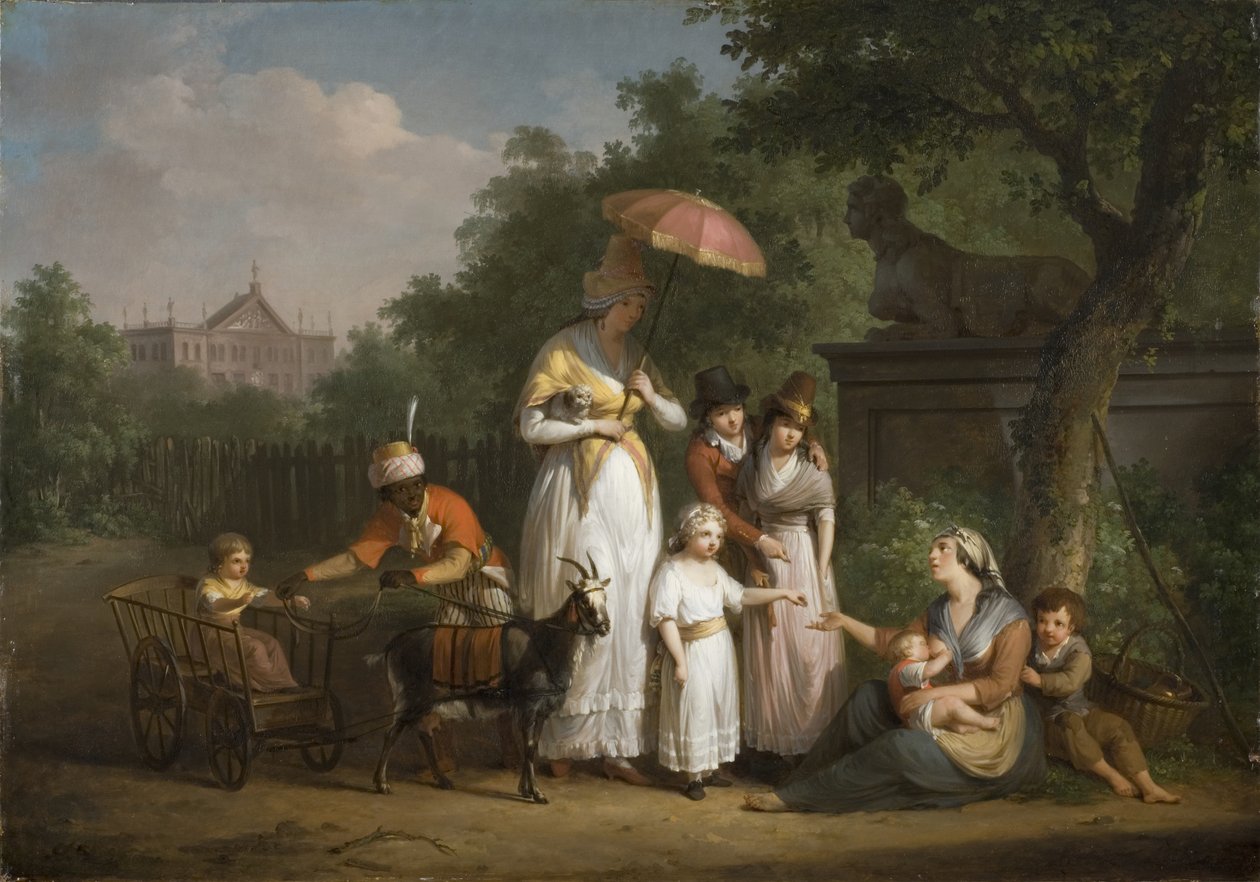 Szlachetna rodzina rozdająca jałmużnę w parku, 1793 autorstwa Mathieu Ignace van Bree