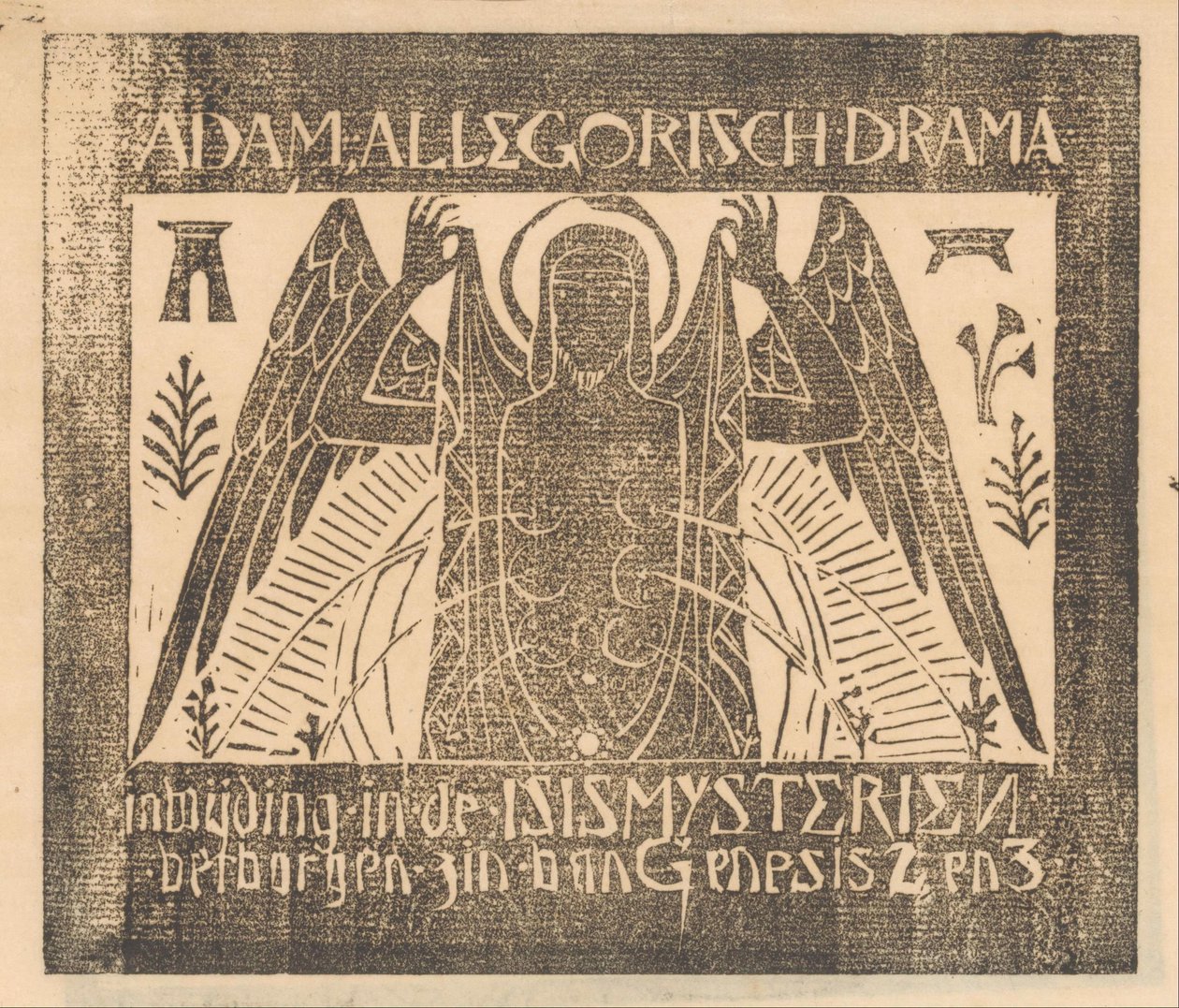 Skrzydlata postać z sześcioma piersiami Adam, Dramat alegoryczny (tytuł na obiekcie) autorstwa Mathieu Lauweriks (attributed to)