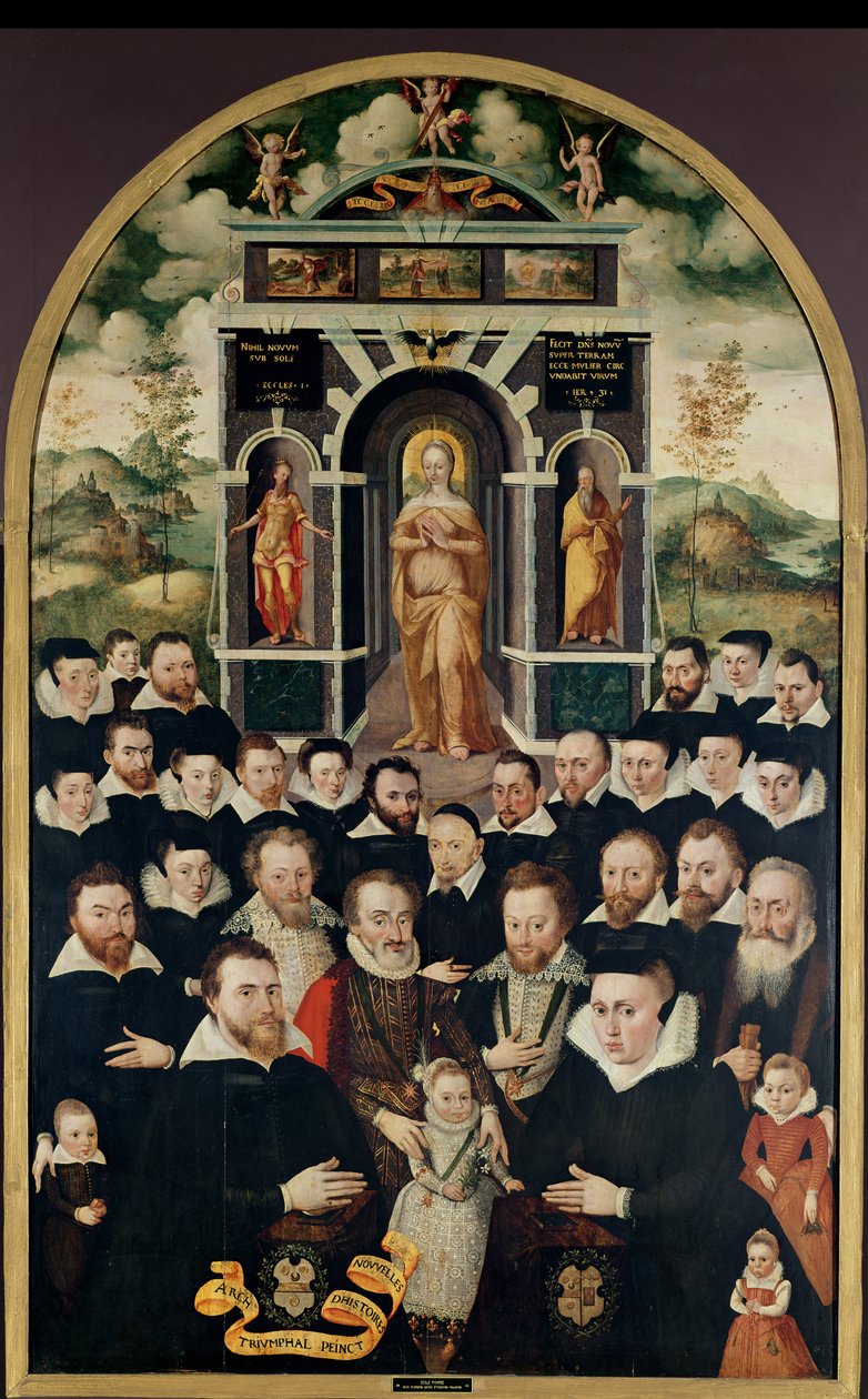 Tablica alegoryczna przedstawiająca Dziewicę, Henryka IV (1553-1610) oraz dworzan, darczyńców, jego żonę i członków ich rodziny autorstwa Mathieu Prieur
