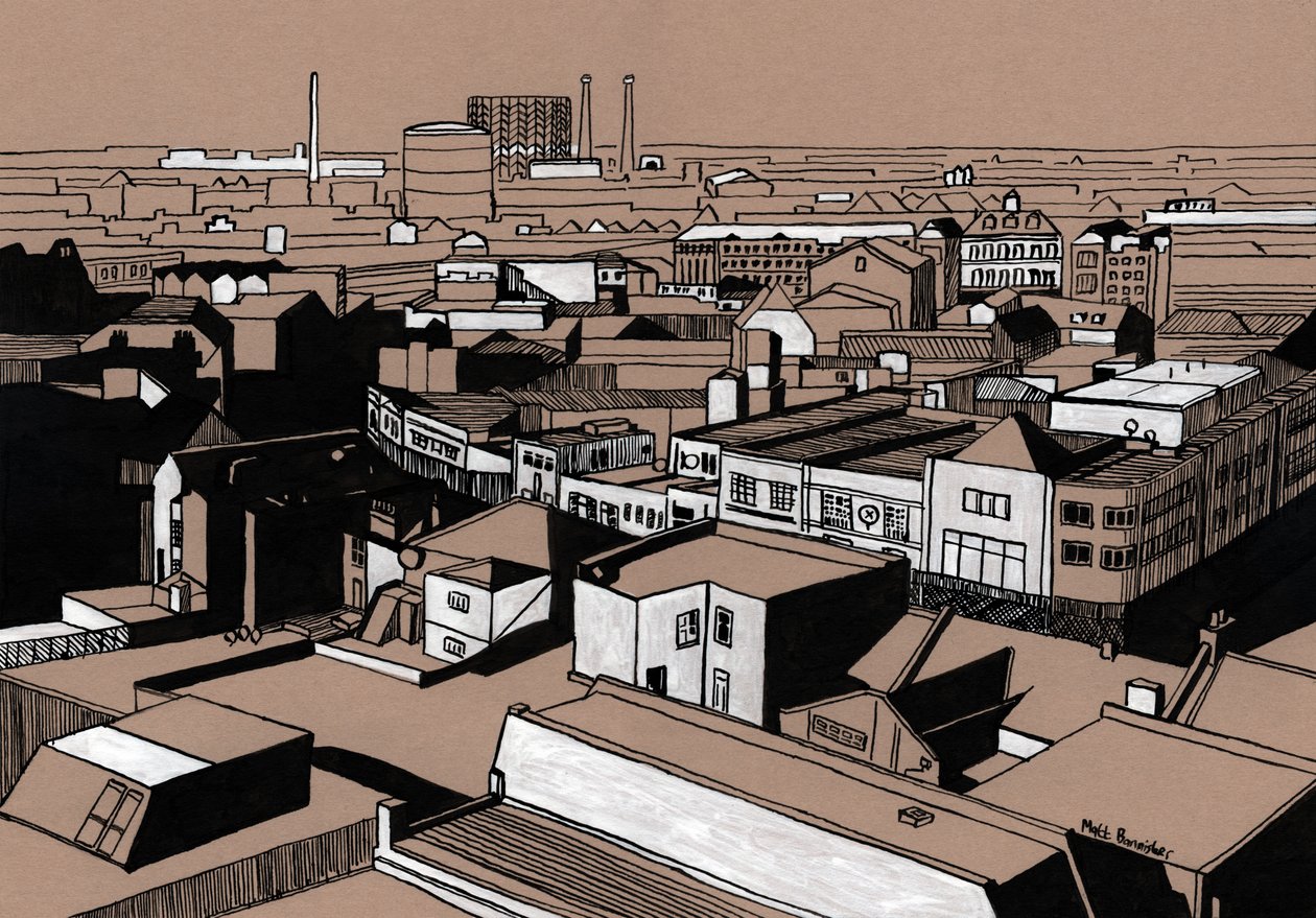 Widok Croydon, 2016 (tusz akrylowy na płycie) autorstwa Matt Bannister