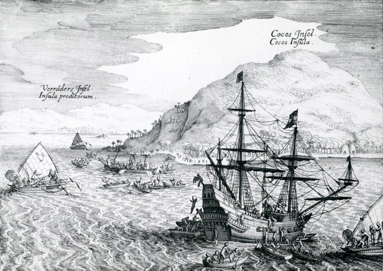 Widok Wyspy Kokosowej i Wyspy Zdrajców, 1655 autorstwa Mattaus the Younger Merian