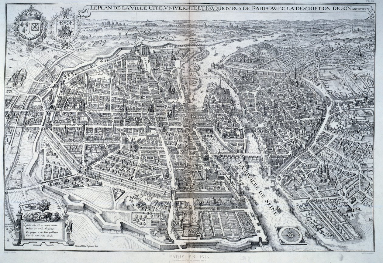 Plan Paryża w 1615 r. Grawerowanie autorstwa Mathieu Merian autorstwa Mattaus the Younger Merian