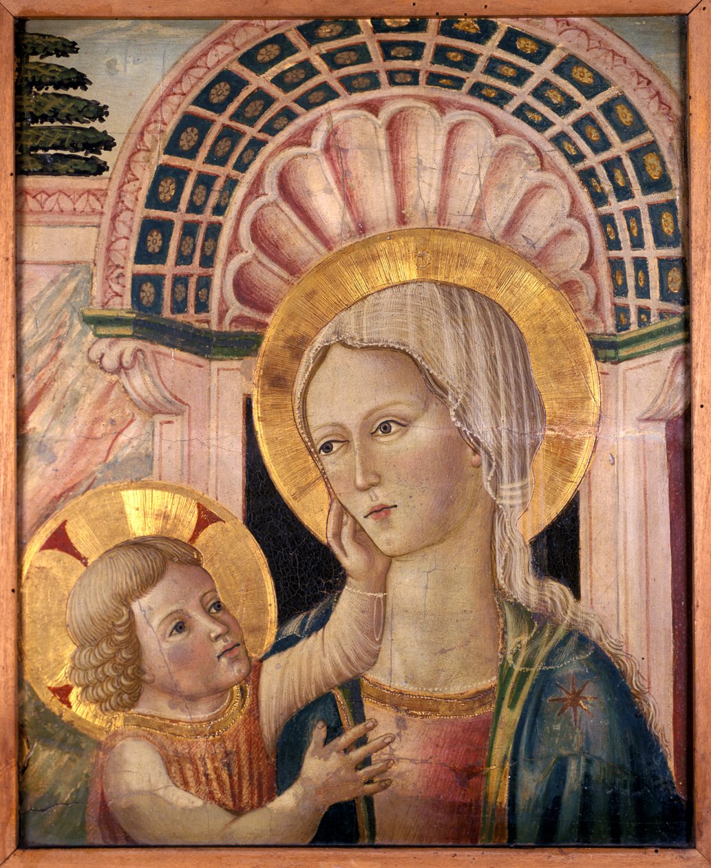 Madonna z Dzieciątkiem przed niszą na muszelki (tempera na drewnie topoli) autorstwa Matteo da Gualdo