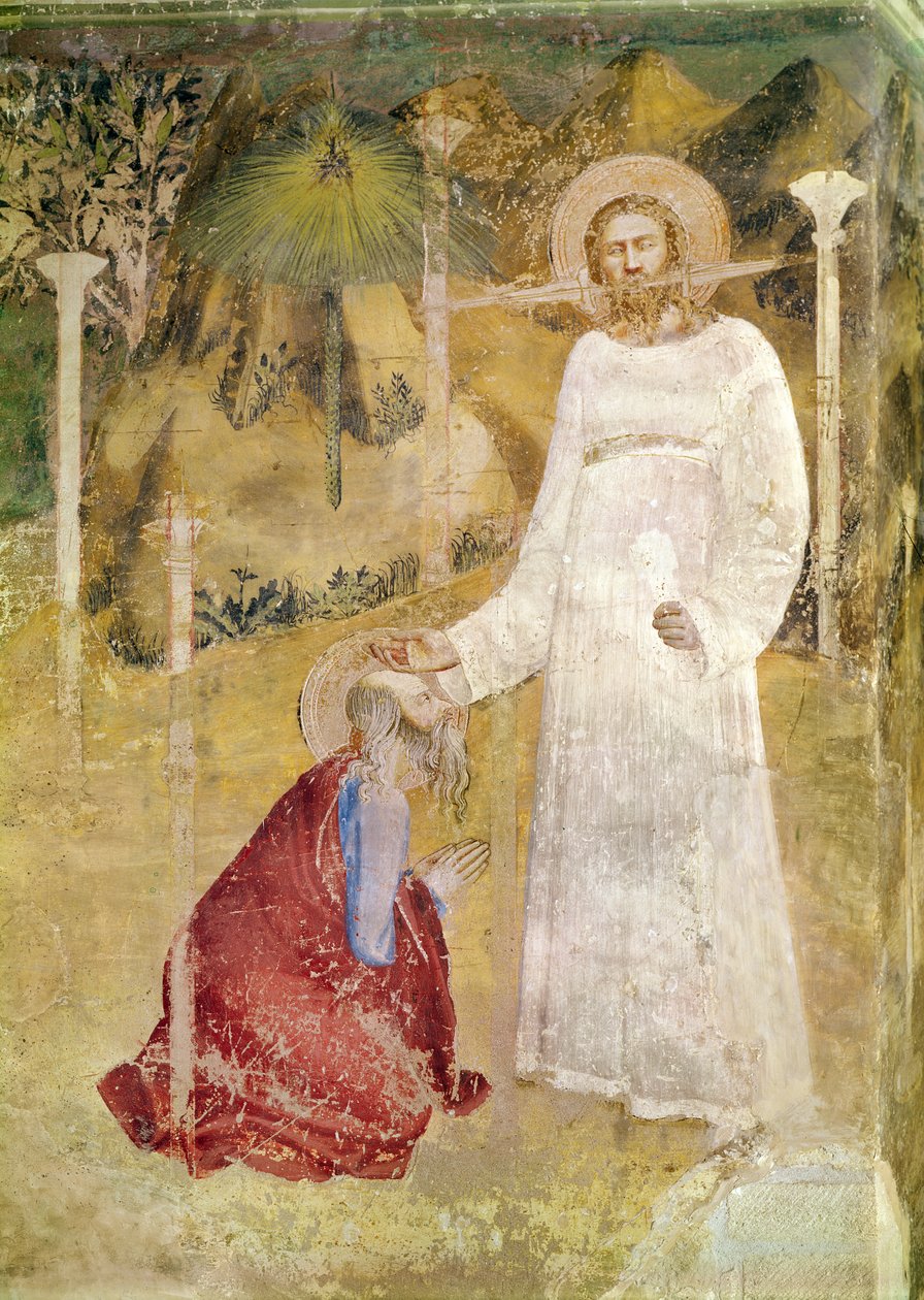 Wizja św. Jana na Patmos, fragment kaplicy św. Jana, 1344-45 autorstwa Matteo di Giovanetto da Viterbo
