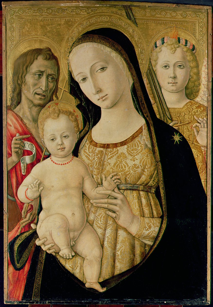 Madonna z Dzieciątkiem ze św. Janem Chrzcicielem i św. Michałem Archaniołem, ok. 1485-95 (tempera na panelu) autorstwa Matteo di Giovanni di Bartolo