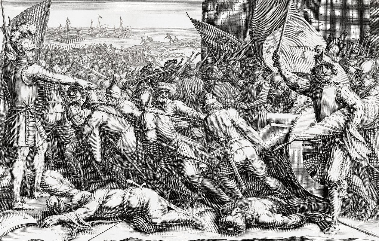 Zaokrętowanie wojsk Ferdynanda I Medyceusza (rycina) autorstwa Matteo (after) Rosselli