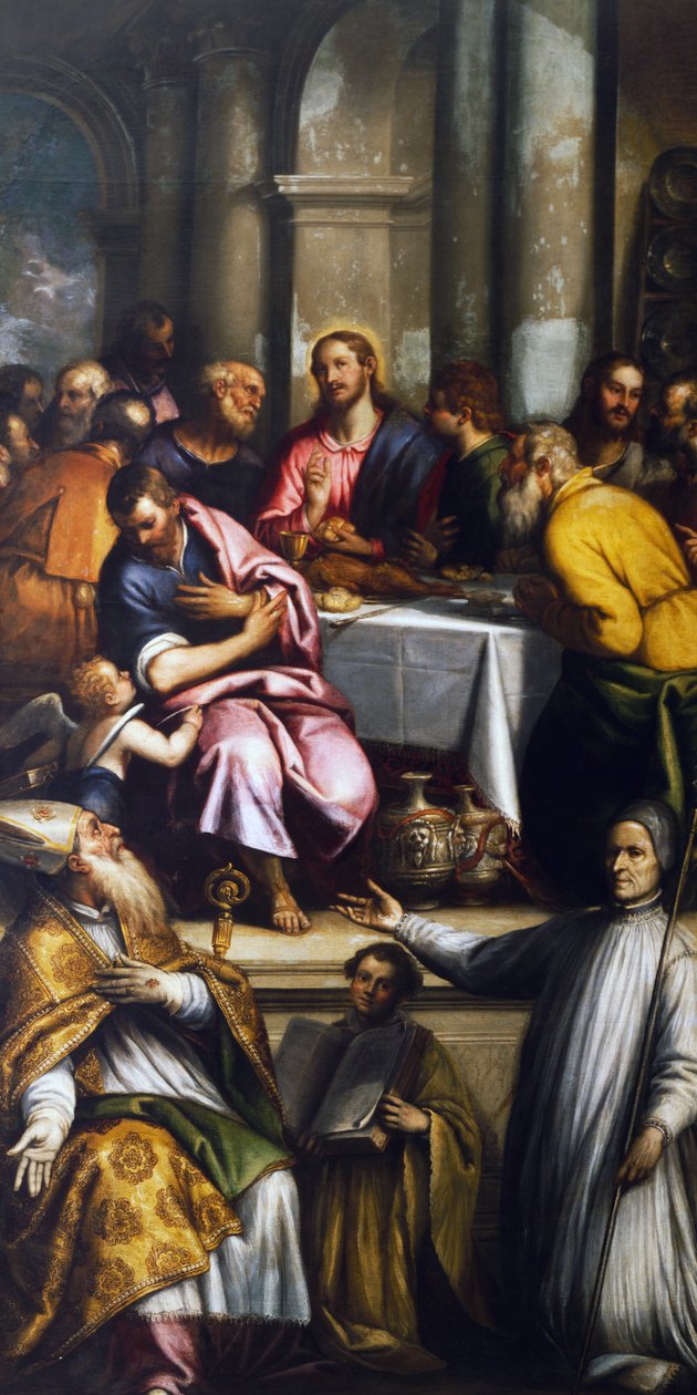 Ostatnia Wieczerza ze św. Apolinarem i św. Lorenzo Giustinianim, koniec XVI pocz. XVII w. (olej na płótnie) autorstwa Matteo Ingoli