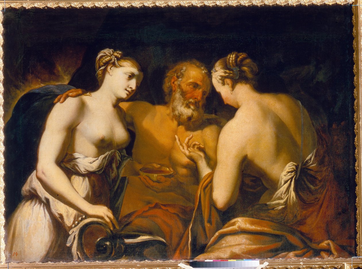 Lot i jego córki - Obraz Matteo Pacellego (1651-1732), olej na płótnie, koniec XVII wieku - Lot i jego córki, olej na płótnie, Matteo Pacelli - Państwowy Skansen Carskie Sioło, St Petersburg autorstwa Matteo Pacelli