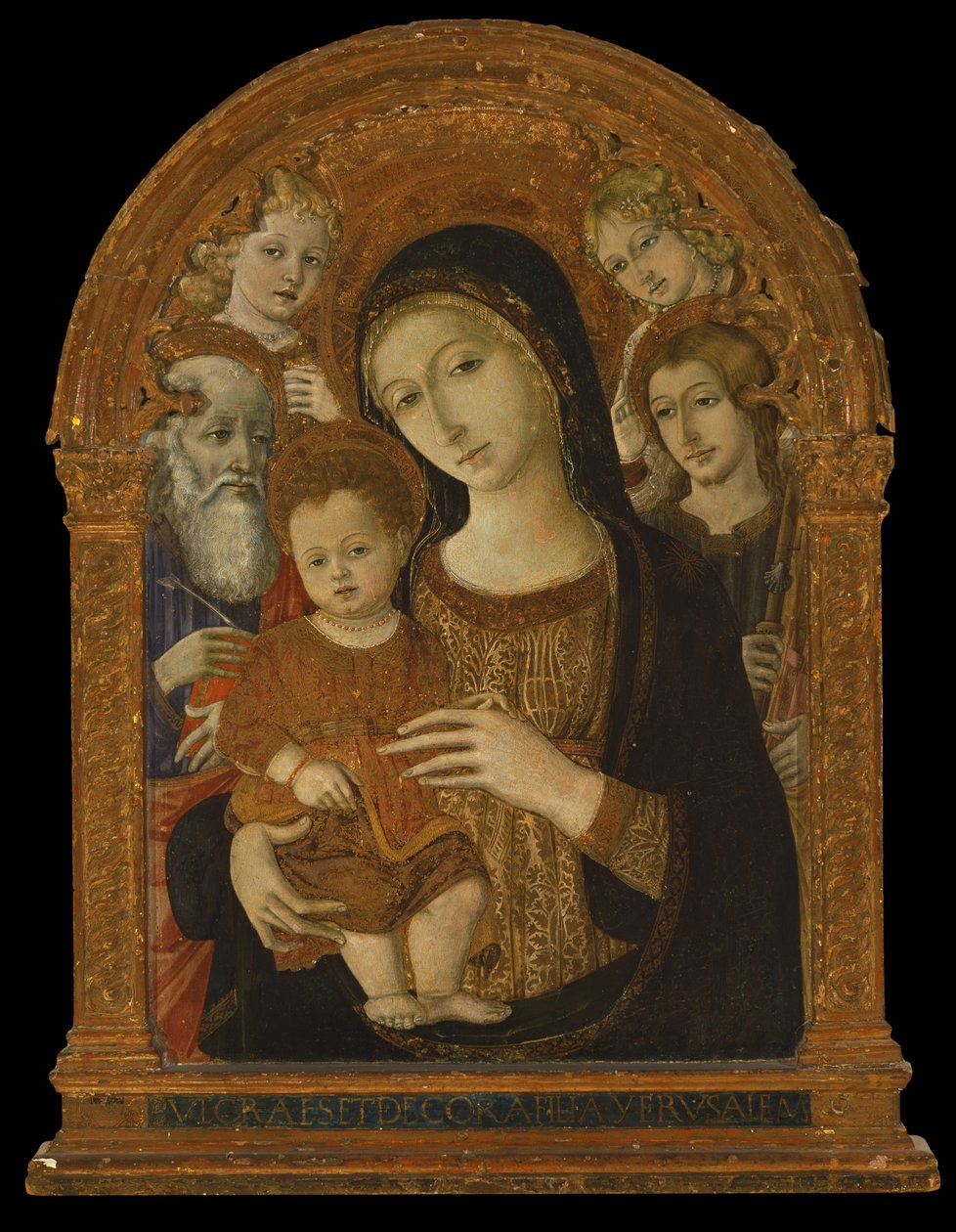 Matka Boska z Dzieciątkiem pomiędzy świętymi Janem Ewangelistą, Jakubem i dwoma Aniołami, ok. 1480-1490 (tempera i olej na desce) autorstwa Matteo di (c.1430 95) Giovanni