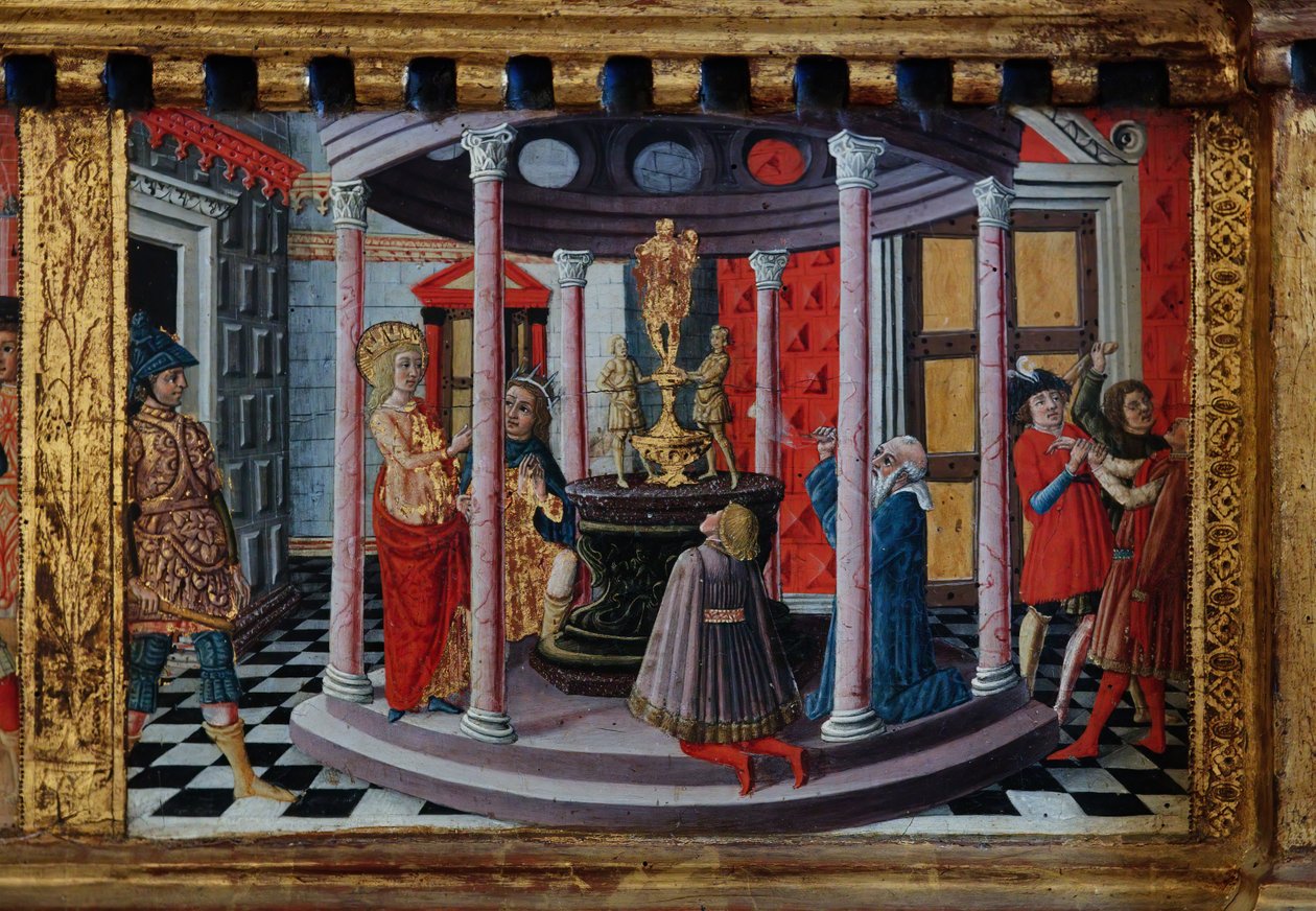 Madonna z Dzieciątkiem i świętymi Jakubem, Augustynem, Bernardynem i Małgorzatą, pierwsze dekady XIV wieku (tempera na panelu) autorstwa Matteo di (c.1430 95) Giovanni