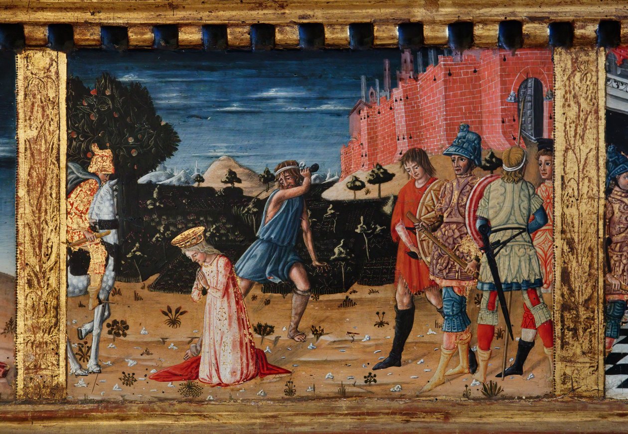 Madonna z Dzieciątkiem i świętymi Jakubem, Augustynem, Bernardynem i Małgorzatą, pierwsze dekady XIV wieku (tempera na panelu) autorstwa Matteo di (c.1430 95) Giovanni