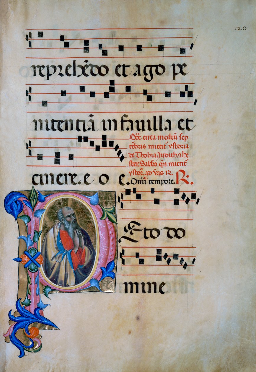 Iluminowany inicjał z postacią św. Michała Archanioła pokonującego demony (Corale 5, ok. 105v), do księgi chórowej 5 Santa Maria degli Angeli autorstwa Matteo di Filippo Torelli