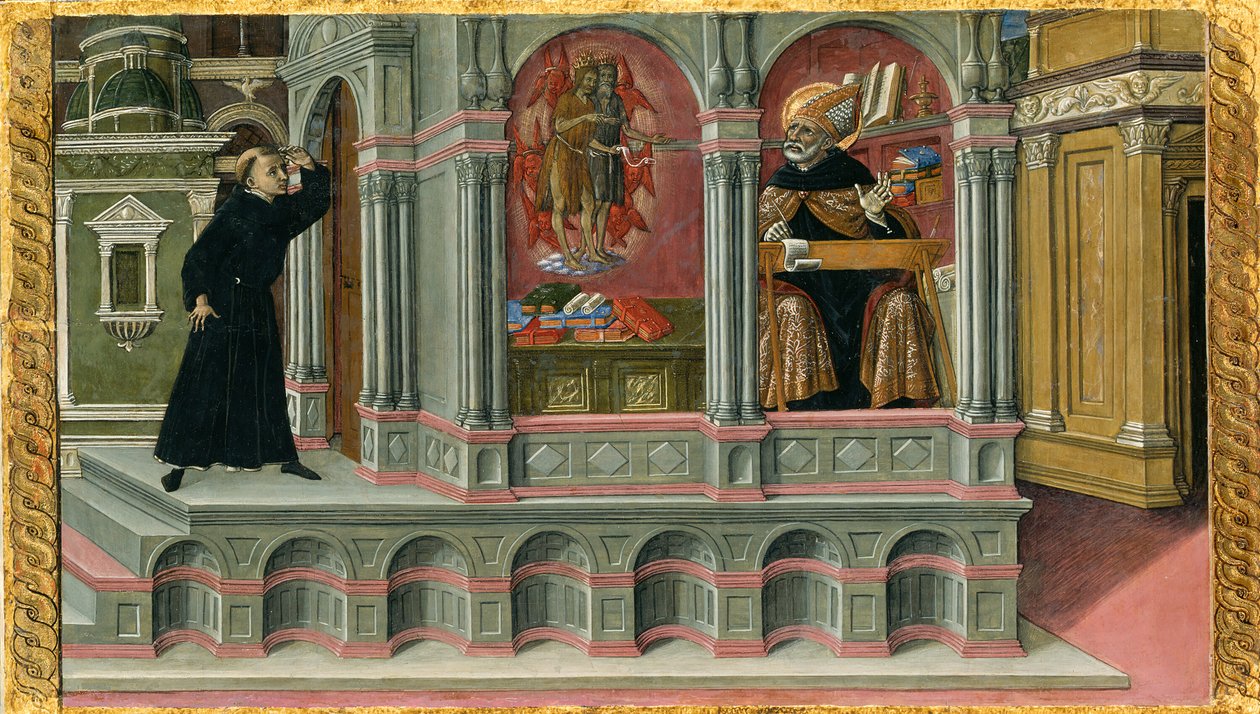 Wizja św. Augustyna świętych Hieronima i Jana Chrzciciela, 1476. autorstwa Matteo di Giovanni