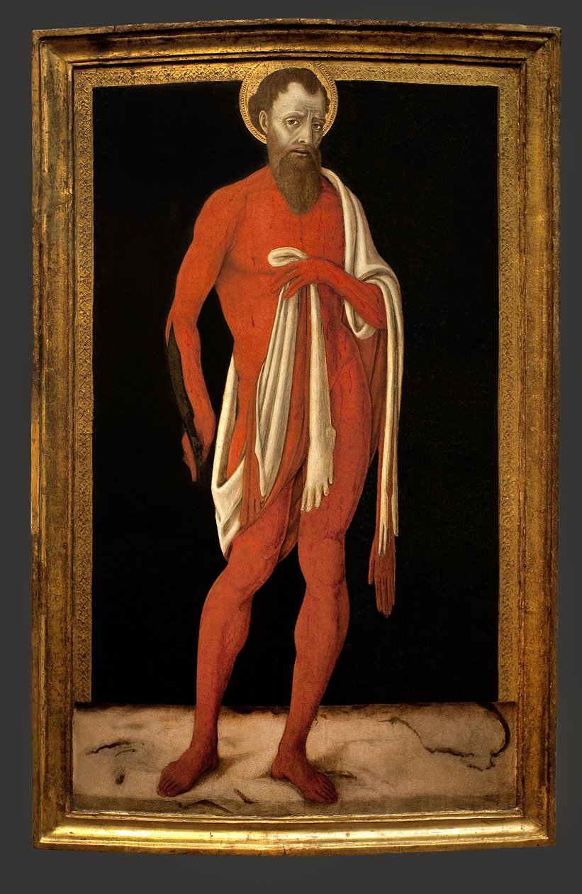 Św. Barthelemy, apostoł. Obraz Matteo di Giovanni (ok. 1430-1495), olej na drewnie, sztuka włoska autorstwa Matteo di Giovanni di Bartolo