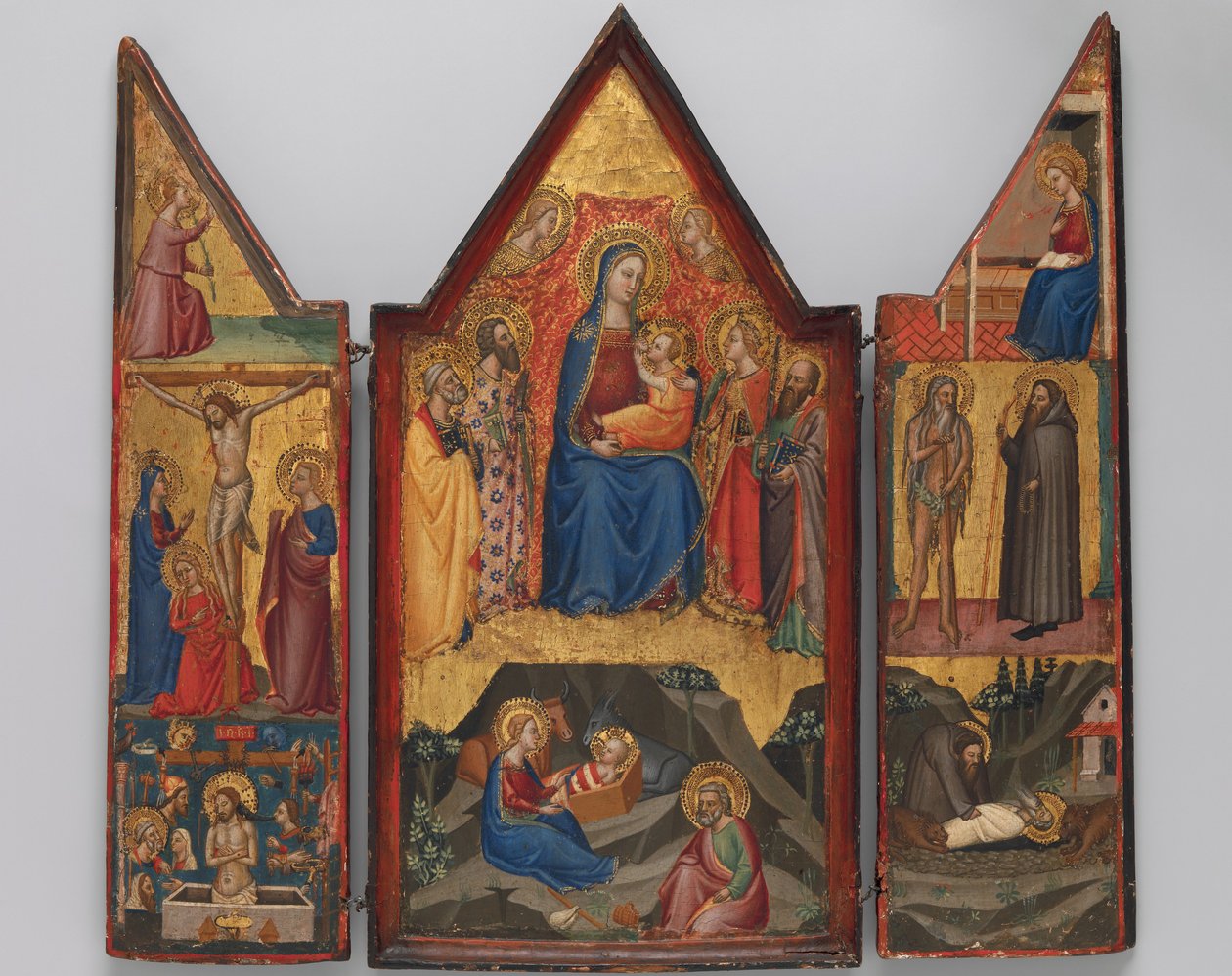 Madonna z Dzieciątkiem na tronie ze świętymi... , a poniżej Narodzenia..., ok. godz. 1380-90. autorstwa Matteo di Pacino