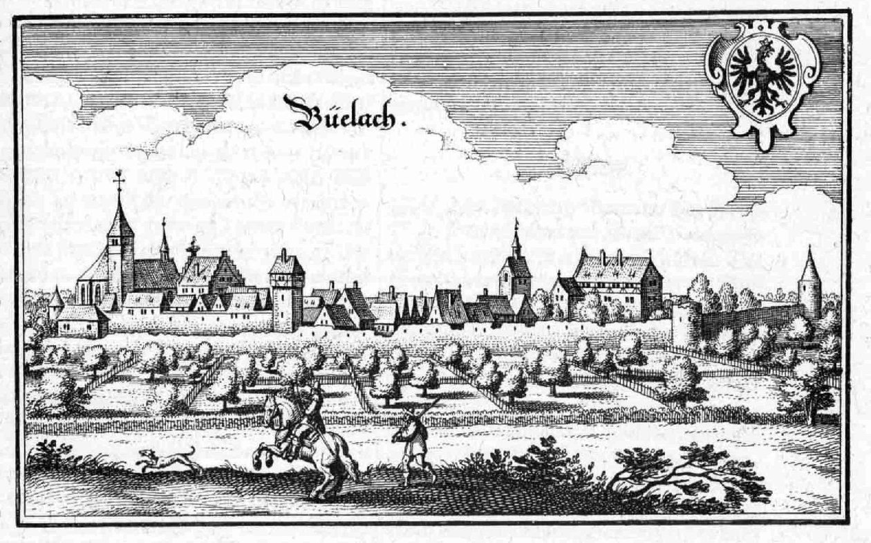 Büelach - fragment Topographia Sueviae (Schwaben) autorstwa Matthaus Merian