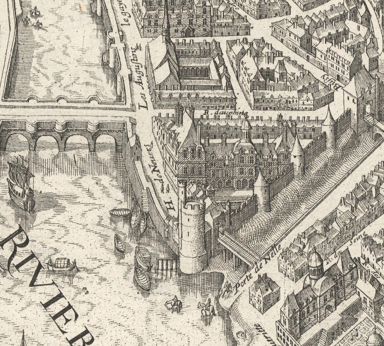 Hôtel de Nevers na planie Paryża według Meriana z 1615 roku - David Rumsey autorstwa Matthaus Merian