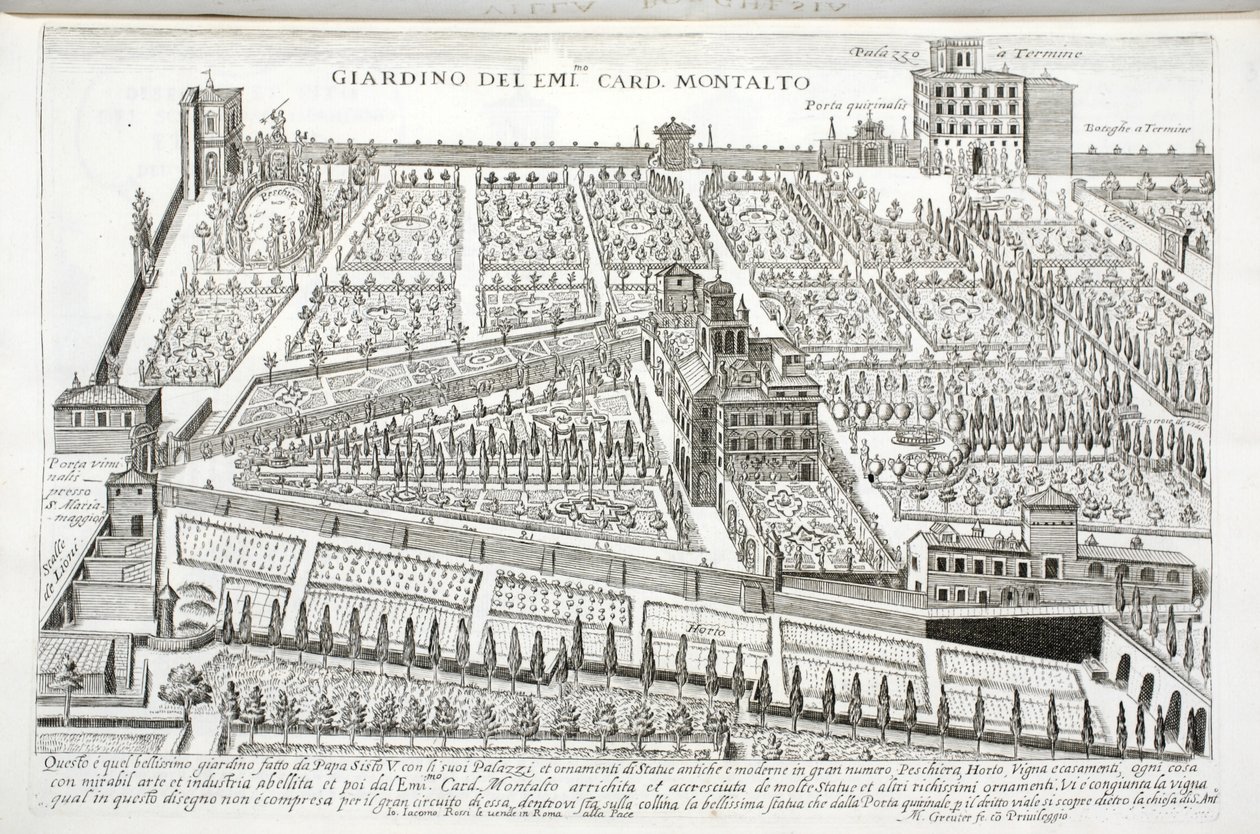 Widok na ogrody kardynała Montalto, ok. 1620 autorstwa Matthaus Greuter