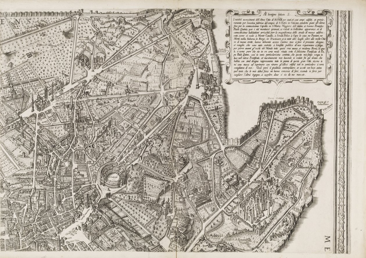 Mapa Rzymu, górna prawa część autorstwa Matthaus Greuter
