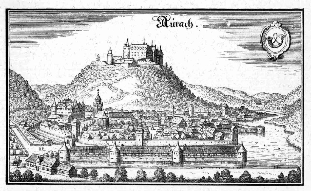 Aurach - fragment Topographia Sueviae (Schwaben) autorstwa Matthaus Merian