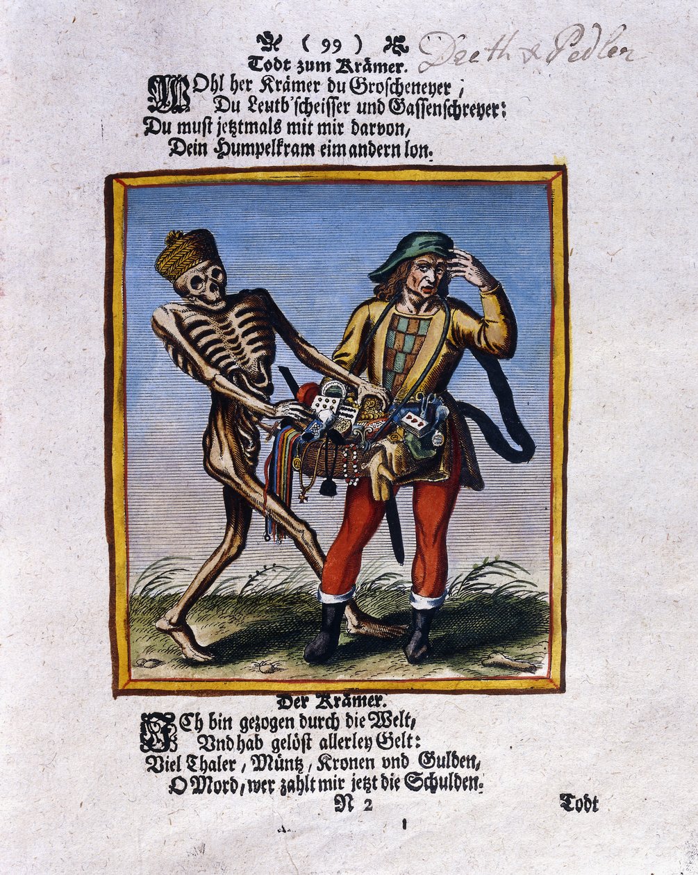 Śmierć i handlarz, ok. 1710 autorstwa Matthaus Merian