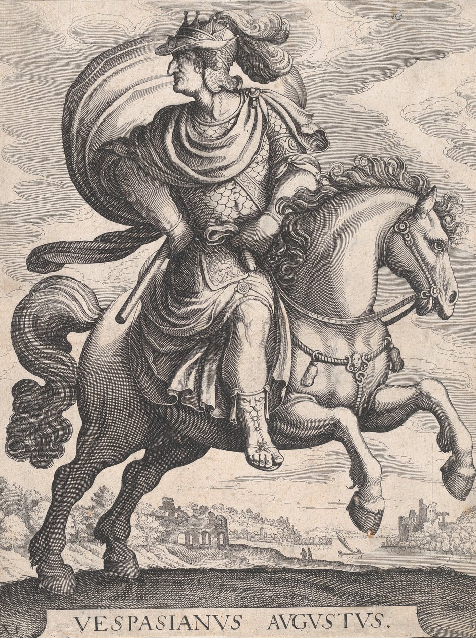 Cesarz Wespazjan na koniu, z cyklu Pierwszych dwunastu cezarów rzymskich, tablica 1..., 1610-50. autorstwa Matthaus Merian