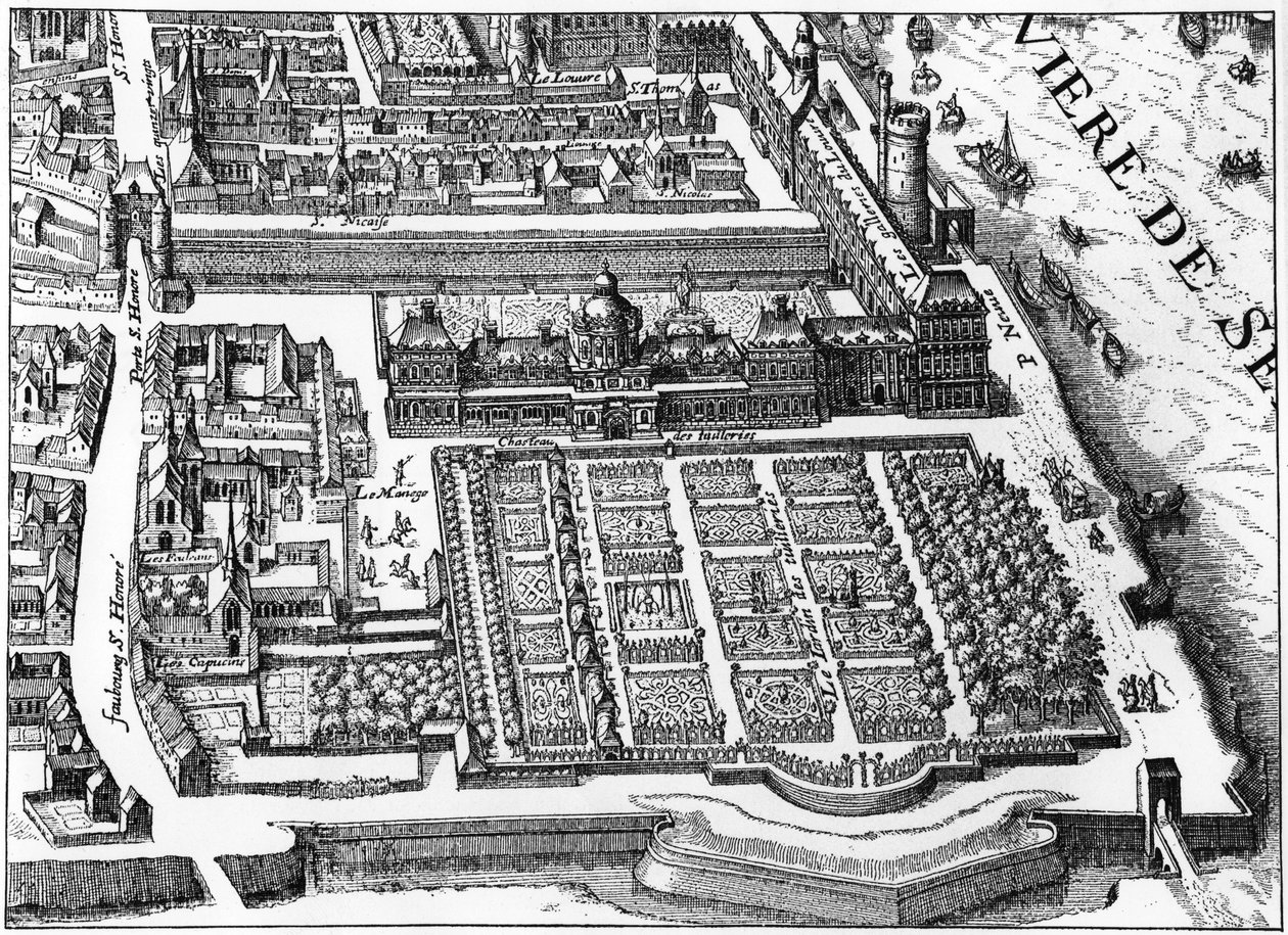 Paryż: pałac i ogród Tuileries w 1615 r., faksymile planu Mathieu Meriana. autorstwa Matthaus the Elder (after) Merian