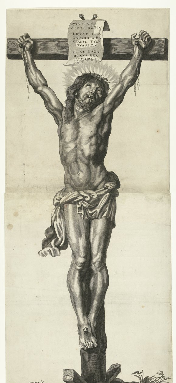 Chrystus na krzyżu Seria Ecce Homo, Chrystus Ukrzyżowany, Dziewica Maryja i Jan Ewangelista autorstwa Mattheus Borrekens