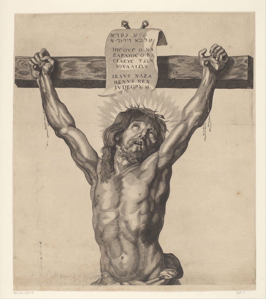 Chrystus na krzyżu Seria Ecce Homo, Chrystus Ukrzyżowany, Dziewica Maryja i Jan Ewangelista (tytuł serii) autorstwa Mattheus Borrekens