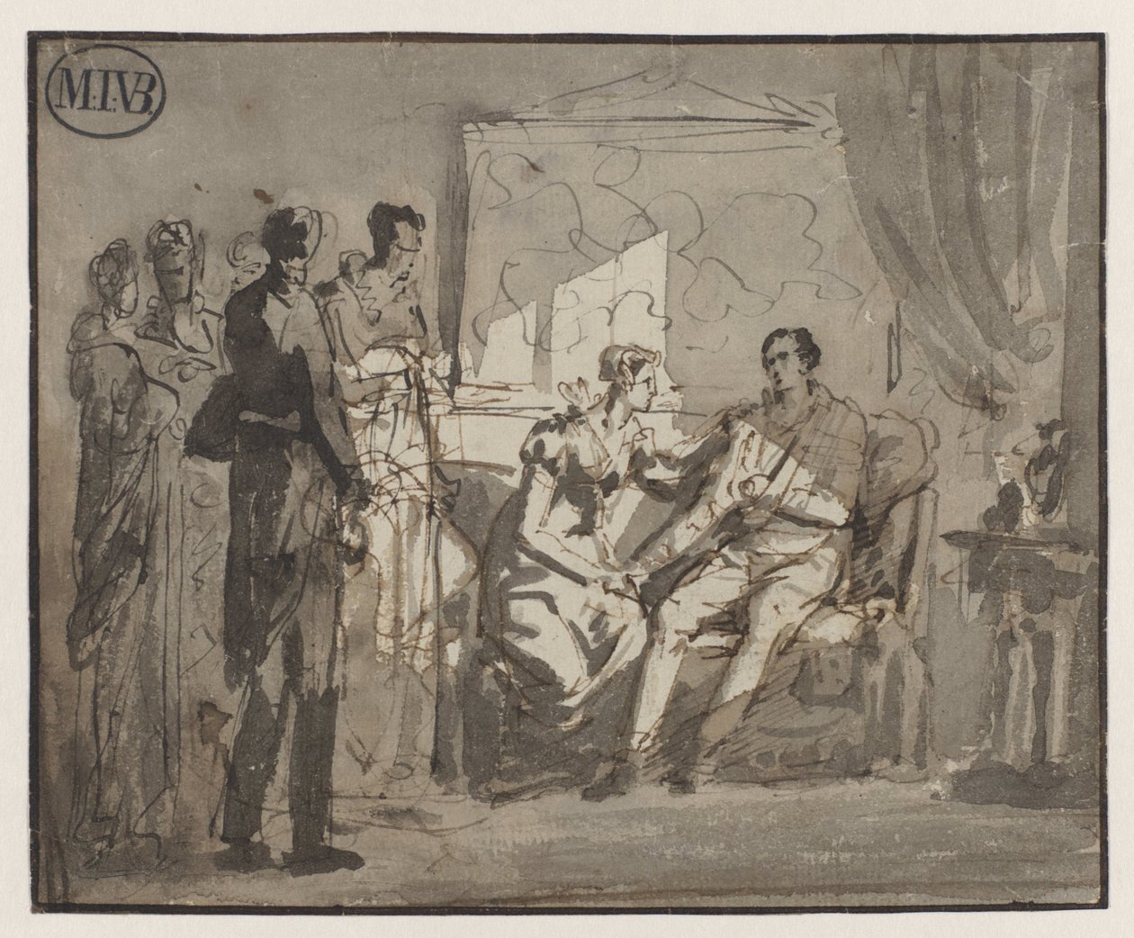 Królowa Wilhelmina odwiedza rannego księcia Orańskiego po bitwie pod Waterloo w Brukseli autorstwa Mattheus Ignatius van Bree