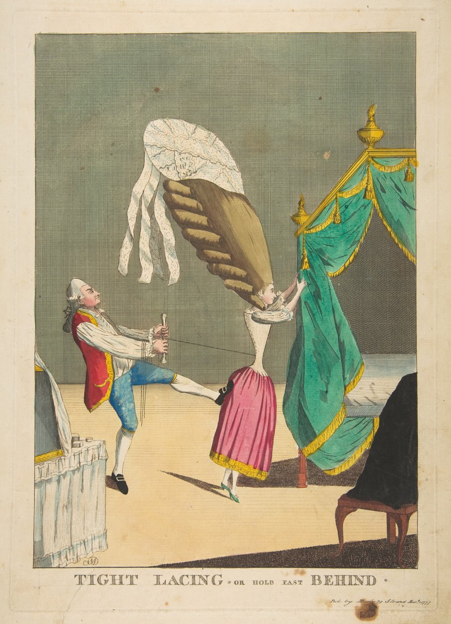 Tight Lacing lub Hold Fast Behind, 1 marca 1777. autorstwa Matthew Darly