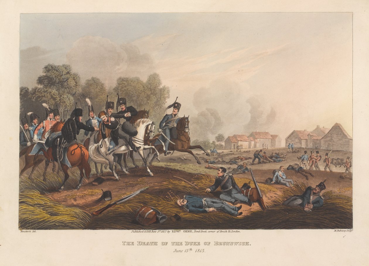 „Śmierć księcia Brunszwiku, 15 czerwca [sic] 1815”. (wydrukować) autorstwa Matthew Dubourg