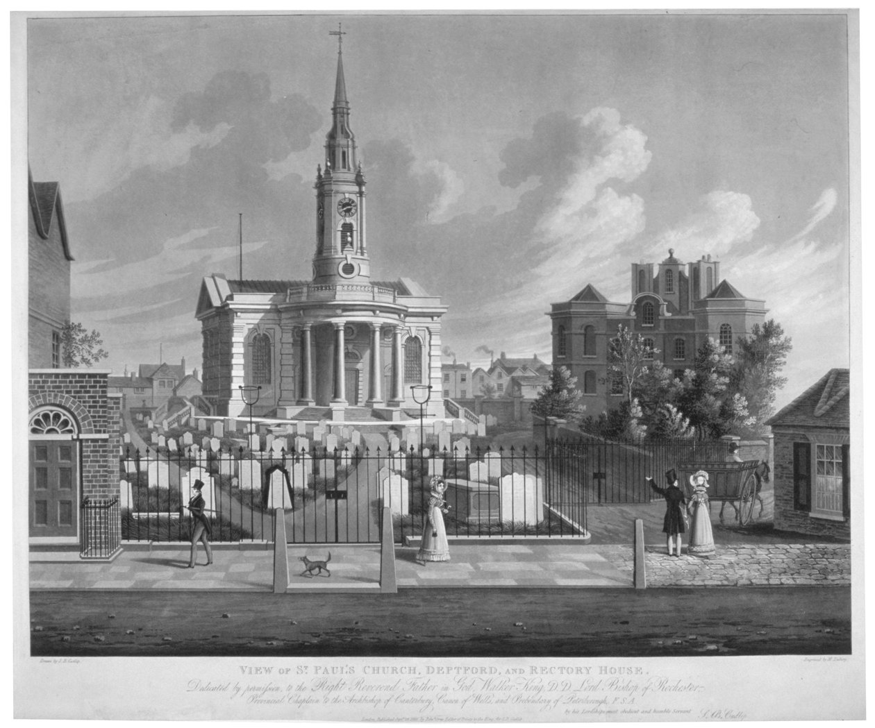 Widok kościoła św. Pawła, Deptford, Londyn, 1822 r. autorstwa Matthew Dubourg