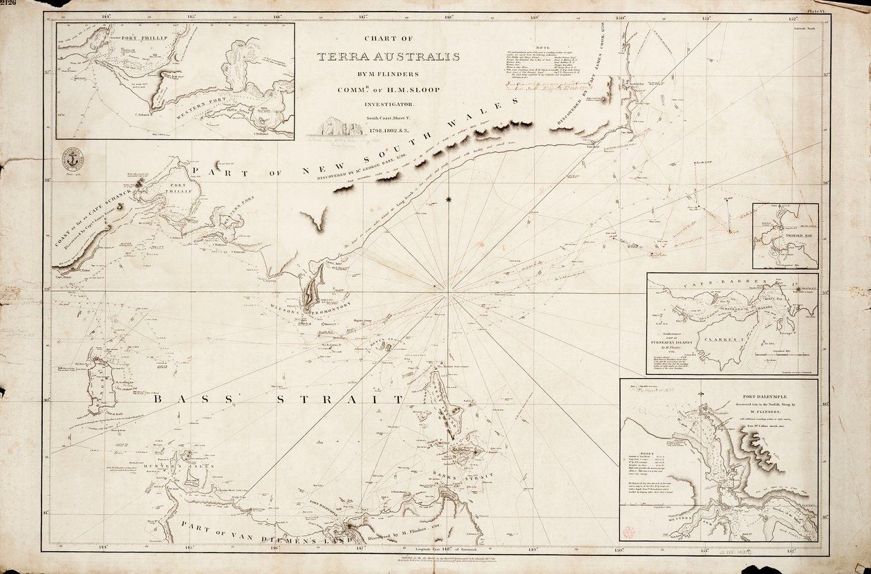 Mapa Cieśniny Bassa autorstwa Matthew Flindersa autorstwa Matthew Flinders