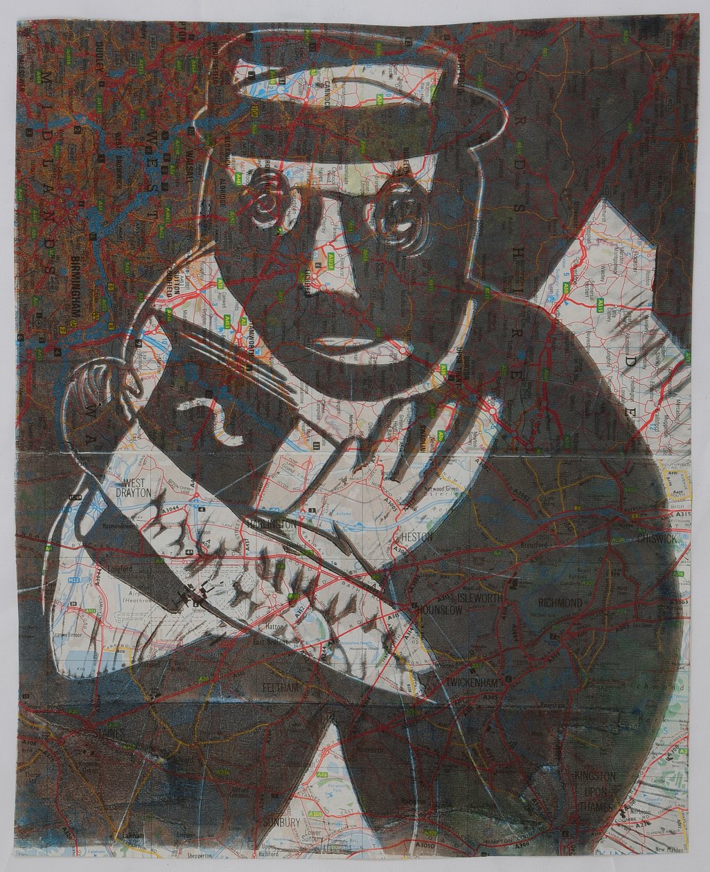 Wyjazd z Anglii, 2006 (linoryt na mapie) autorstwa Matthew Hilton