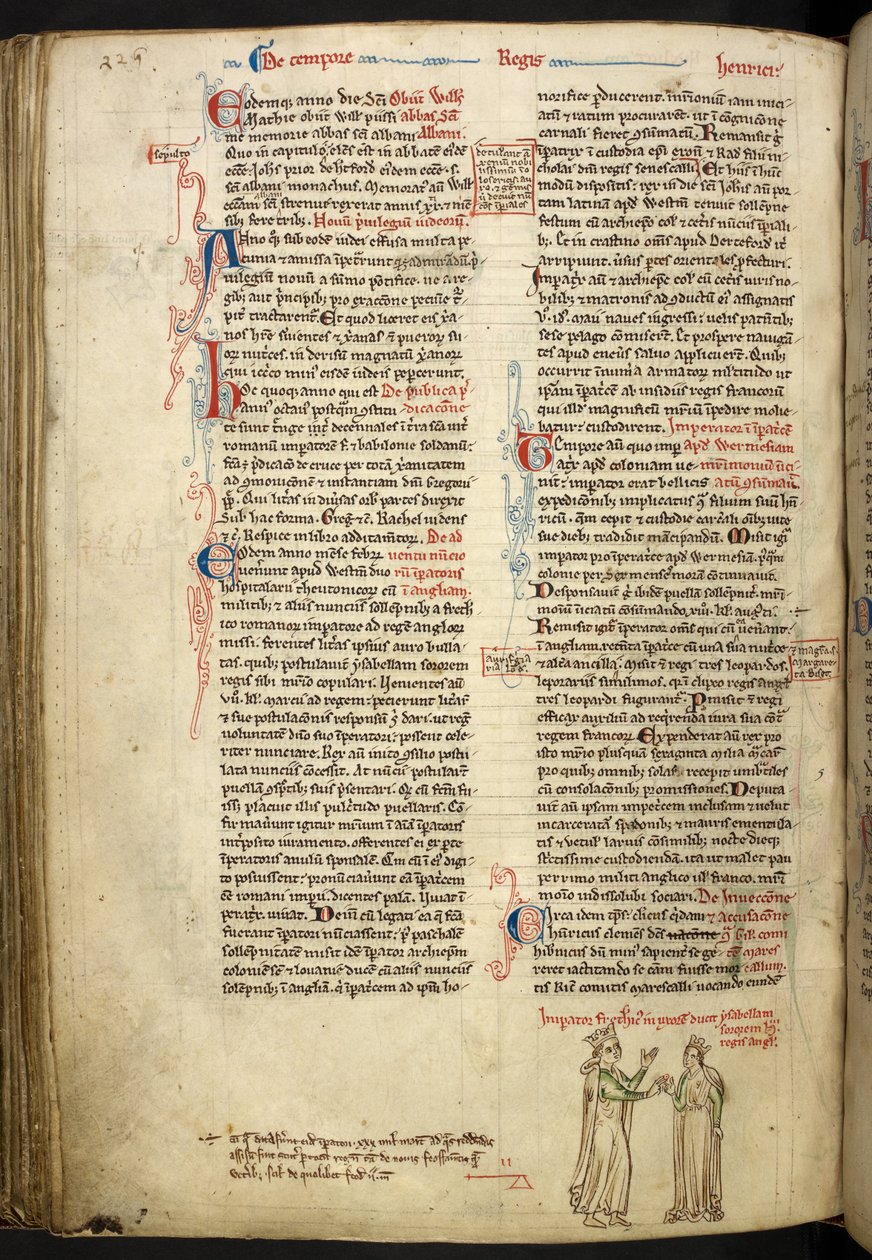 Małżeństwo Fryderyka II i Izabeli Angielskiej, Royal 14 C VII, f.123v autorstwa Matthew Paris