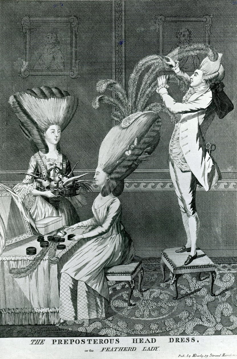 Niedorzeczne nakrycie głowy lub dama z piór, 1776 autorstwa Matthew or Matthias Darly