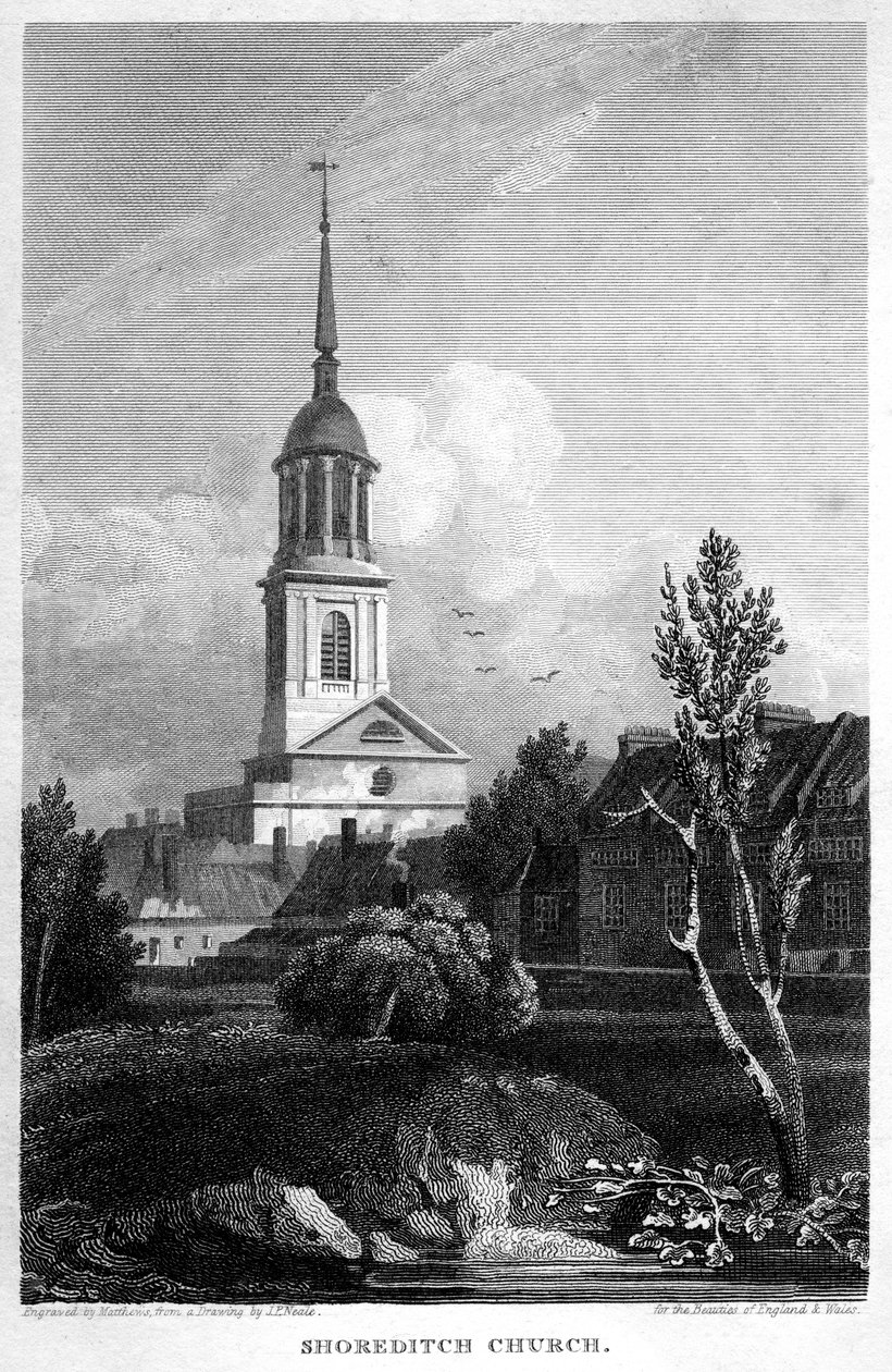 Kościół Shoreditch, Londyn, 1815. autorstwa Matthews