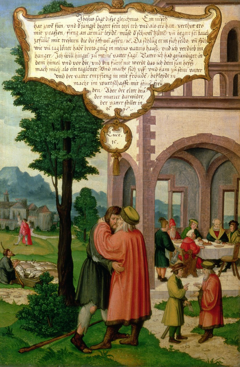 Przypowieść o synu marnotrawnym, fragment z Ołtarza Mompelgarter autorstwa Matthias Gerung or Gerou