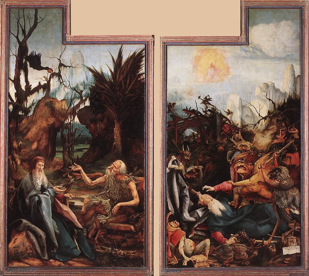 Wizyta św. Antoniego u św. Pawła i kuszenie św. Antoniego autorstwa Matthias Grünewald
