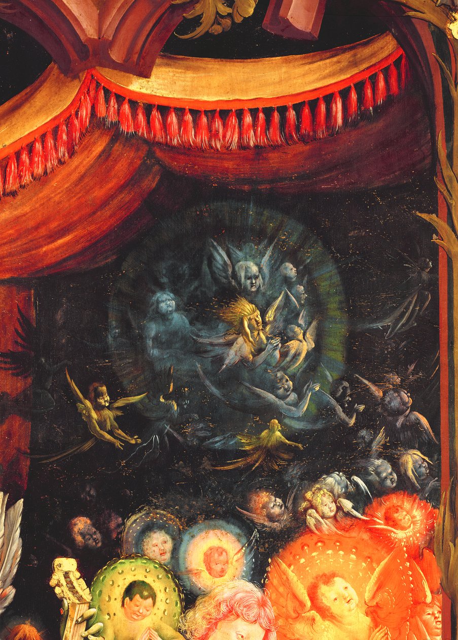 Anioły pod podium, fragment z Koncertu Aniołów z Ołtarza Isenheim, ok. 1512-16 autorstwa Matthias Grünewald