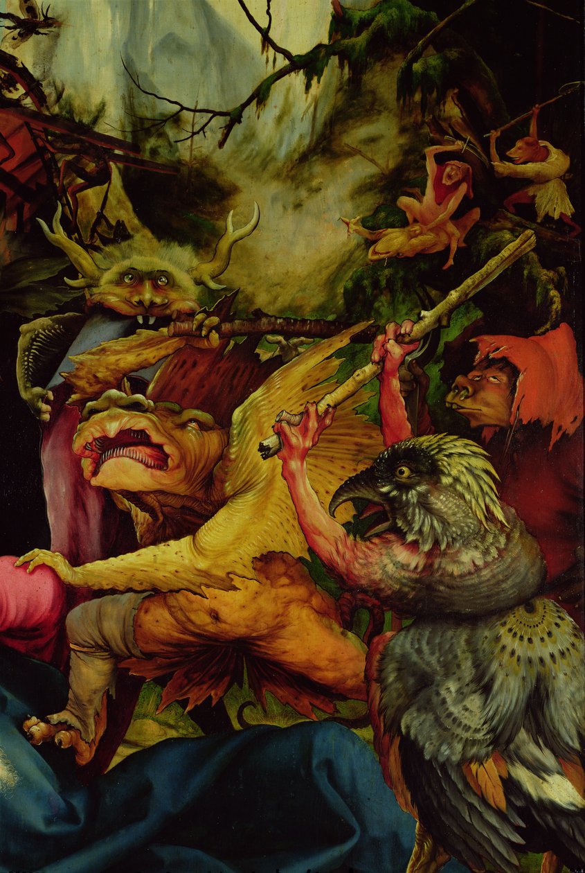 Demony uzbrojone w kije z Ołtarza w Isenheim, ok. 1512-16 (patrz także 62331) autorstwa Matthias Grünewald