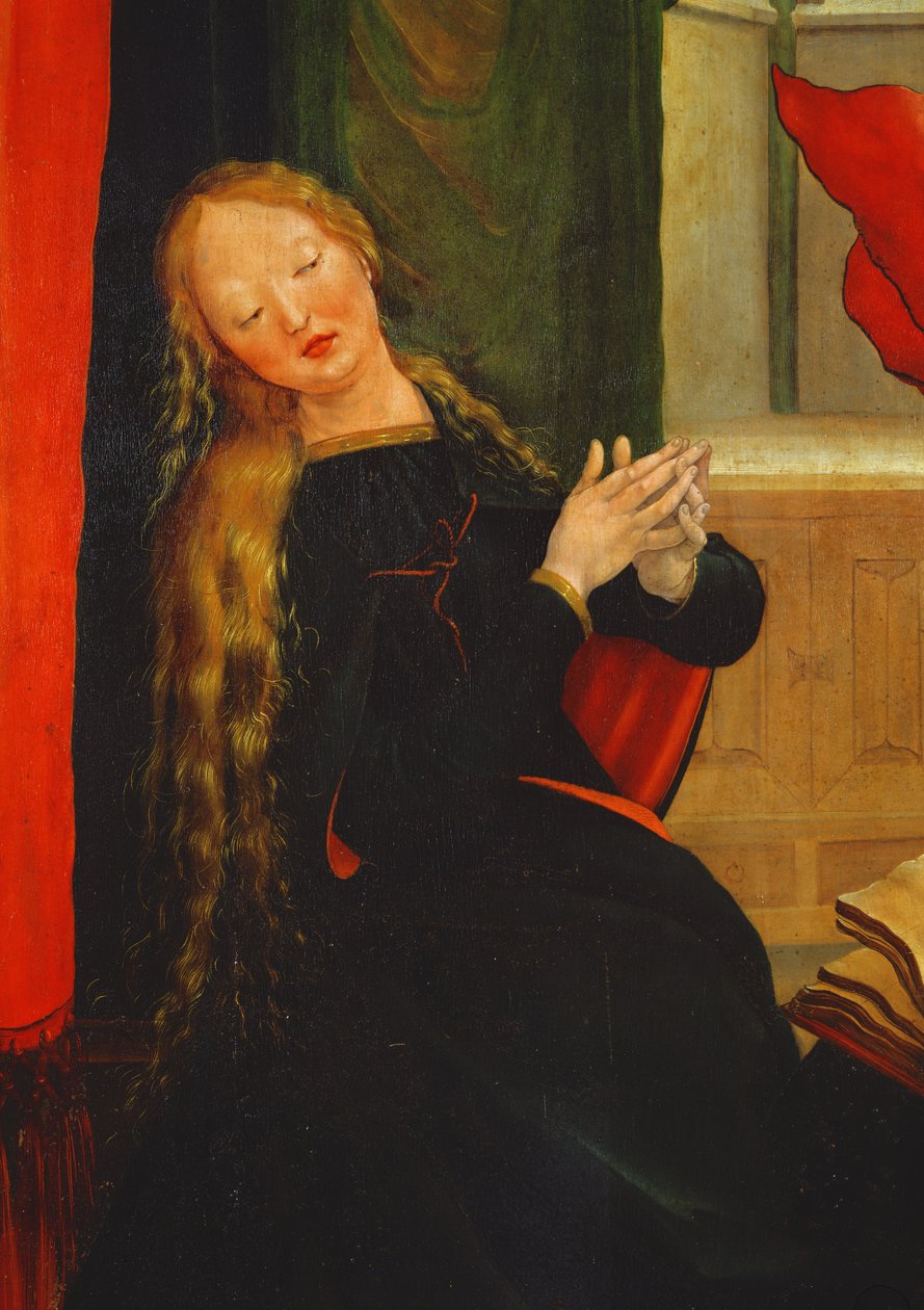 Fragment Zwiastowania NMP z ołtarza Isenheim. skrzydło zewnętrzne, ok.1512-16, olej na panelu autorstwa Matthias Grünewald