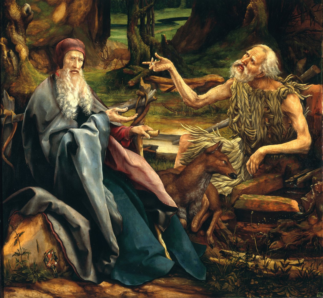 Święty Antoni i Święty Paweł, detal z Ołtarza w Isenheim, 1512-15 autorstwa Matthias Grünewald