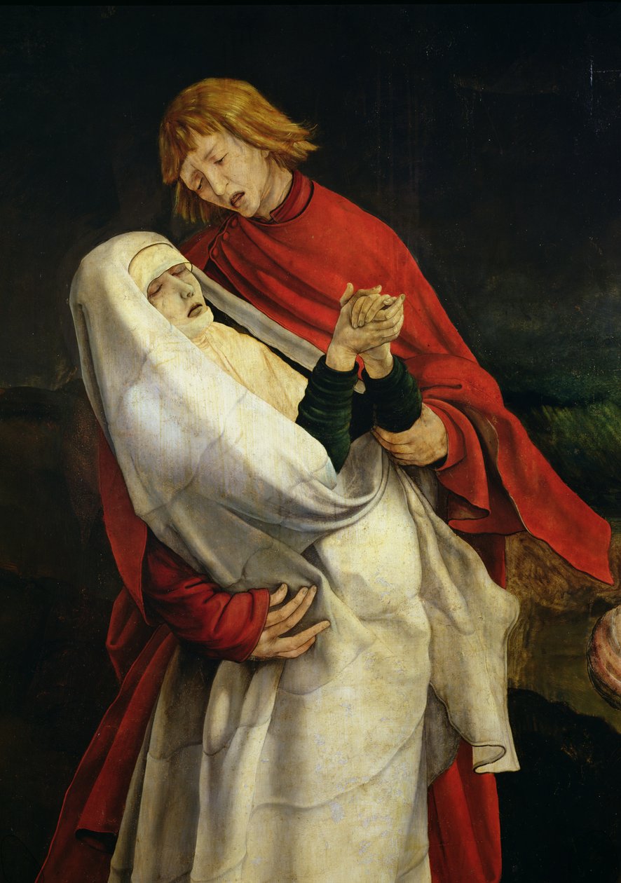 Św. Jan Ewangelista i Dziewica, fragment Ukrzyżowania z Ołtarza Isenheim, ok. 1512-16 autorstwa Matthias Grünewald