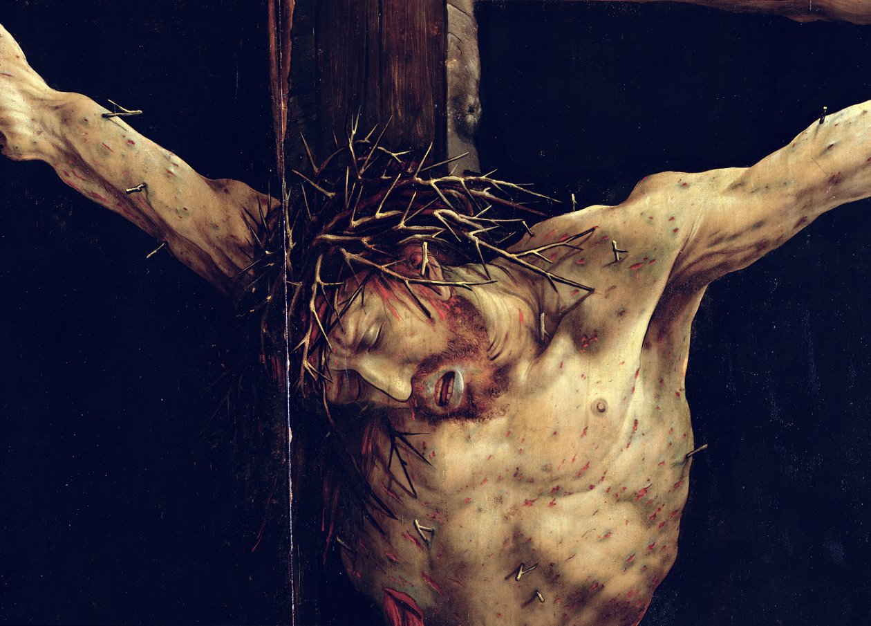 Oblicze Chrystusa, fragment Ukrzyżowania z Ołtarza Isenheim, ok. 1512-16 autorstwa Matthias Grünewald