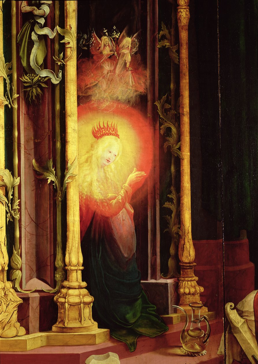 Dziewica Oświecona, fragment z Koncertu Aniołów z Ołtarza Isenheim, ok. 1512-16 autorstwa Matthias Grünewald