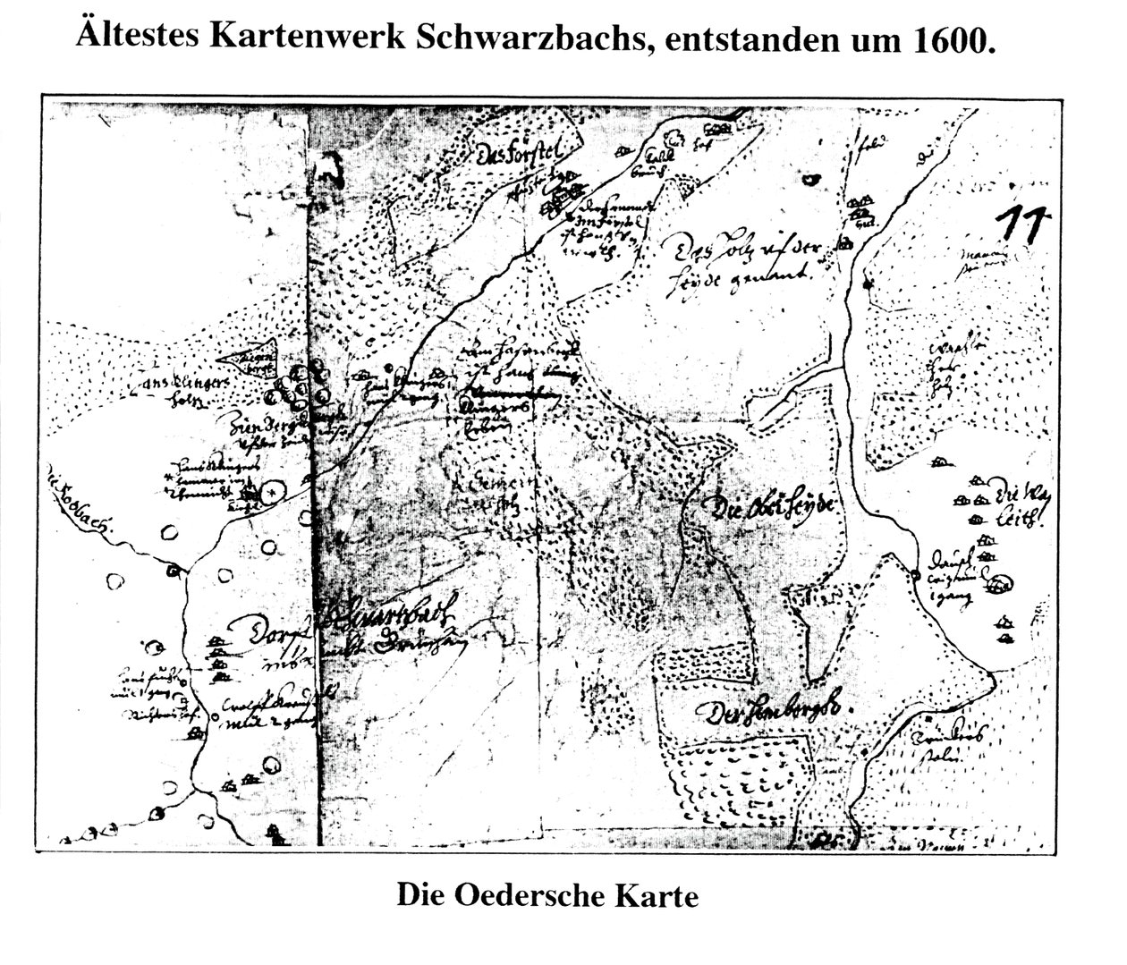 około 1600 r., pierwsze mapowanie Schwarzbach/Erzgeb autorstwa Matthias Oeder
