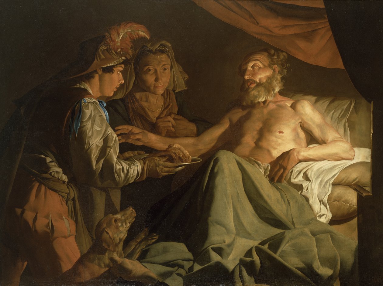 Izaak błogosławiący Jakuba, ok. 1600-50 autorstwa Matthias Stomer