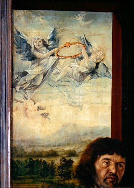 Anioły, fragment św. Sebastiana z Ołtarza Isenheim, ok. 1512-16 autorstwa Matthias Grünewald